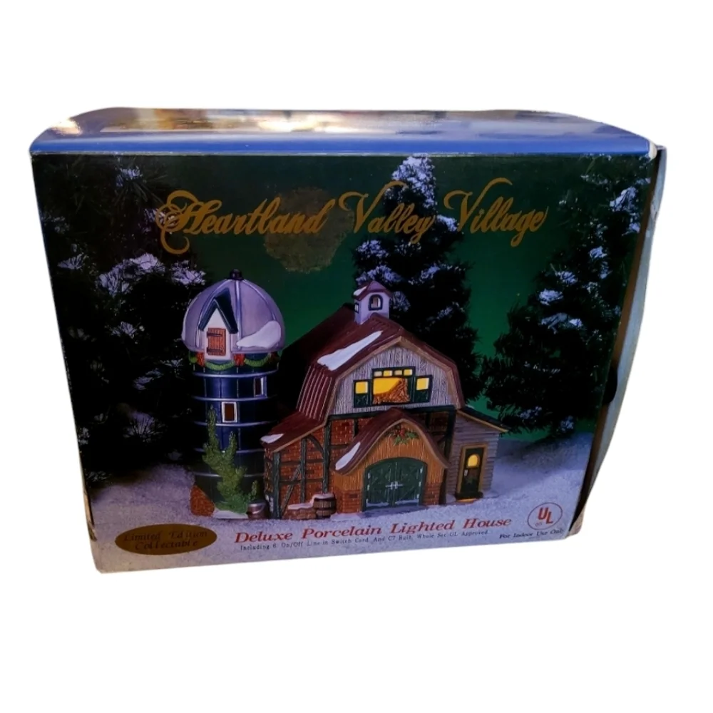 Heartland Valley Village Red Barn Silo Limited Edition Porcelain Lighted House